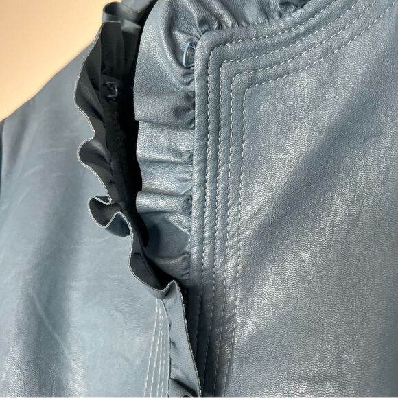 Hot In Hollywood Slate Faux Leather Ruffle Cottagecore Academia Jacket Blazer L - Picture 11 of 16